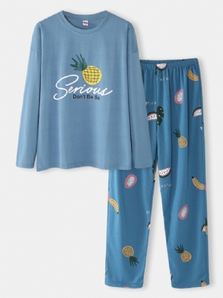 Frauen-karikatur-frucht-druck-o-ansatz Lose Hosen-baumwollcomfy Plus Size Home-pyjama-sets