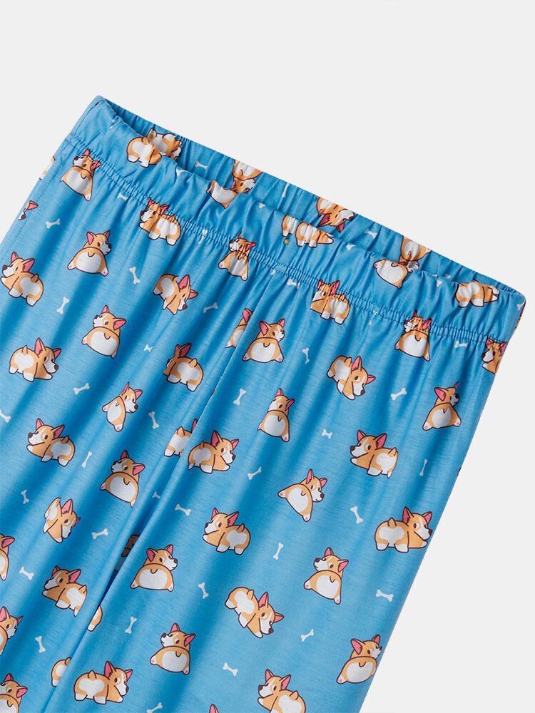 Frauen-karikatur-hundedruck-kurzarm-niedliche Manschetten-hosen-pyjama-sets