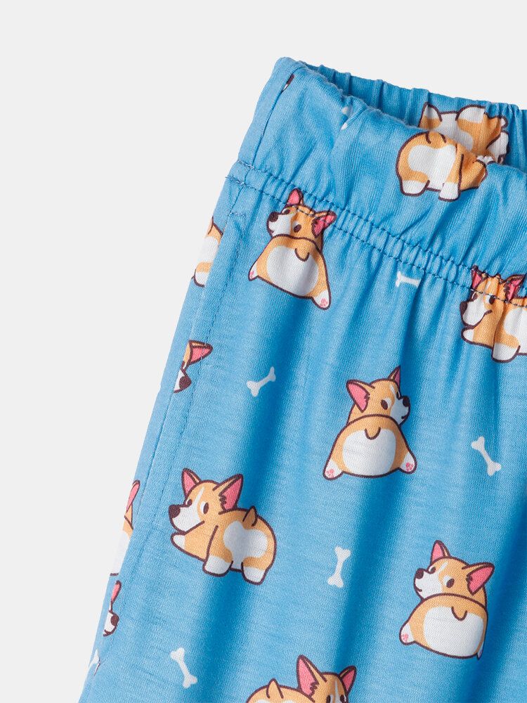 Frauen-karikatur-hundedruck-kurzarm-niedliche Manschetten-hosen-pyjama-sets