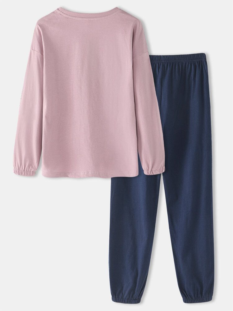 Frauen-karikatur-kaninchen-druck-lange Hülsen-elastische Taillen-jogger-hose-ausgangsbaumwollpyjama-sets