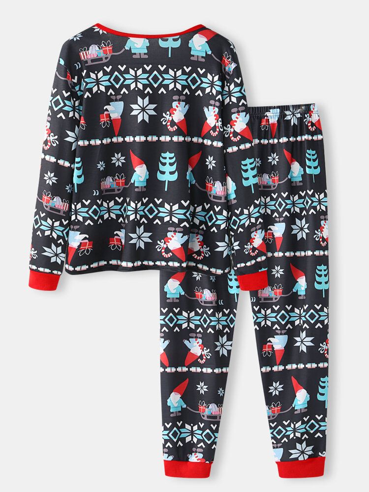 Frauen-karikatur-weihnachtsmann-aufdruck Mit V-ausschnitt Langarm-pullover Lockere Joggerhose Weihnachtshaus-pyjama-set