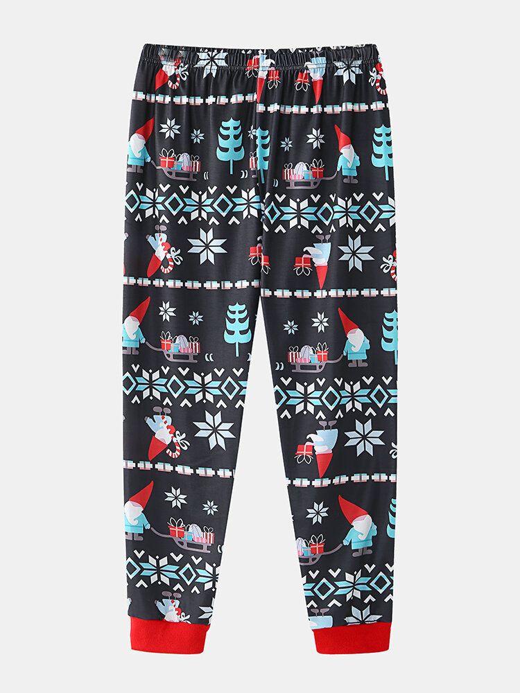 Frauen-karikatur-weihnachtsmann-aufdruck Mit V-ausschnitt Langarm-pullover Lockere Joggerhose Weihnachtshaus-pyjama-set