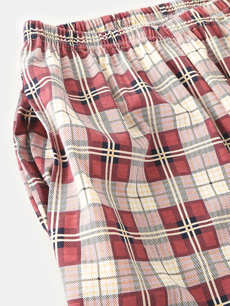 Frauen Plaid Print Revers High-low Saum Shirt Elastische Taille Hose Home Pyjama Set