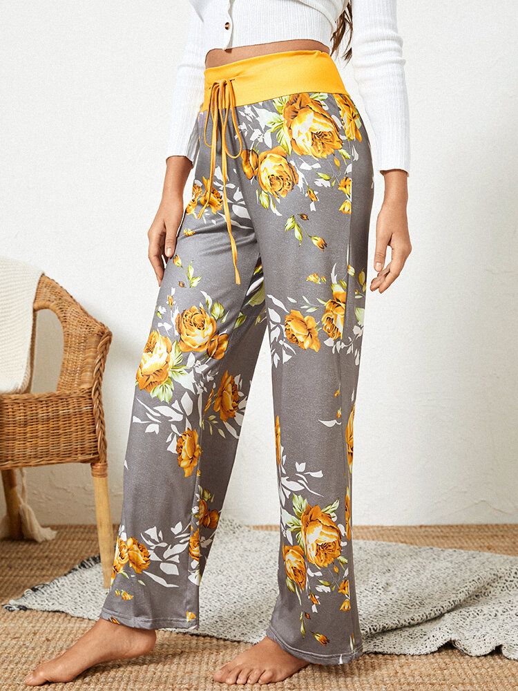 Frauen Plus Größen-blumen-druck-kordelzug-taillen-lose Beiläufige Pyjama-hosen Des Hauses