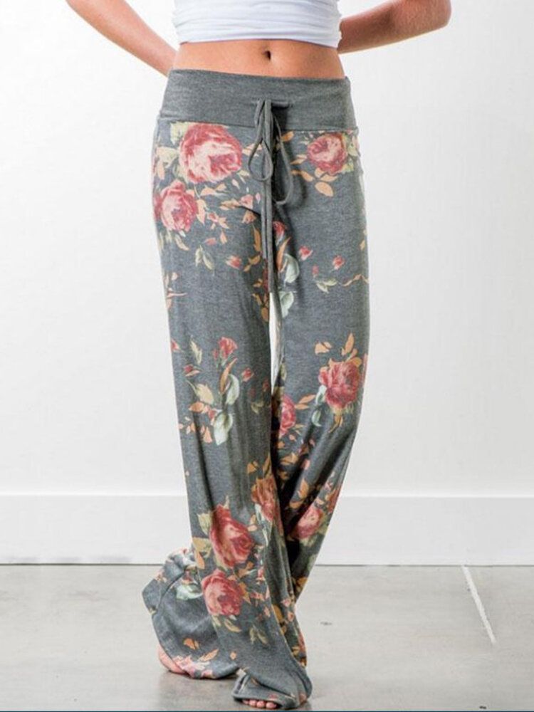 Frauen Plus Größen-blumen-druck-kordelzug-taillen-lose Beiläufige Pyjama-hosen Des Hauses