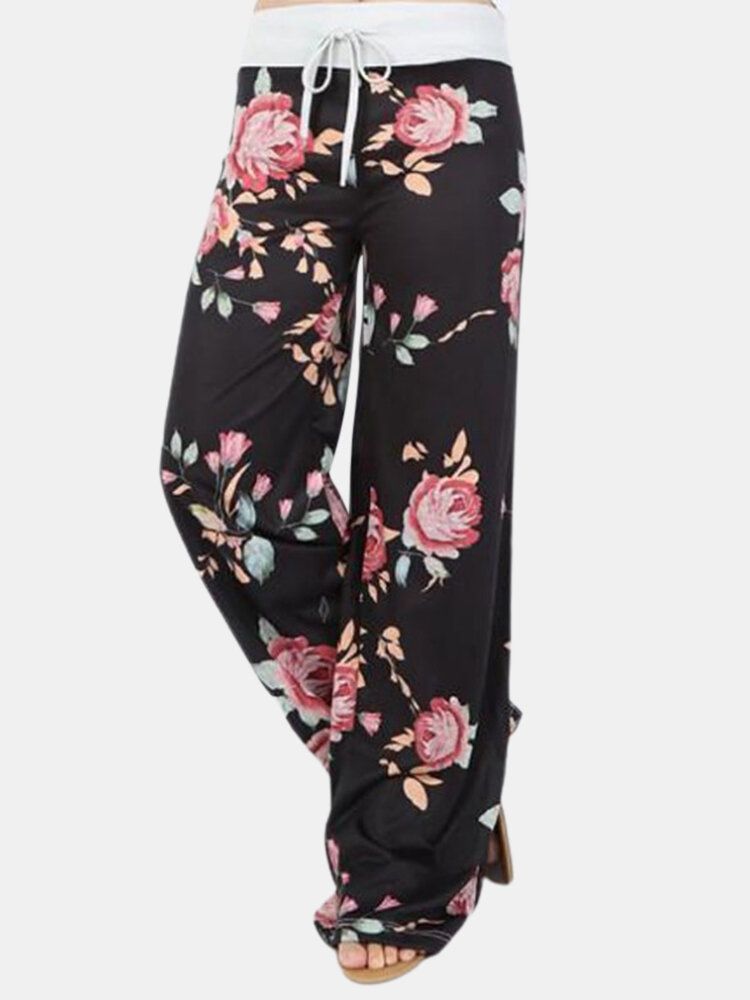 Frauen Plus Größen-blumen-druck-kordelzug-taillen-lose Beiläufige Pyjama-hosen Des Hauses