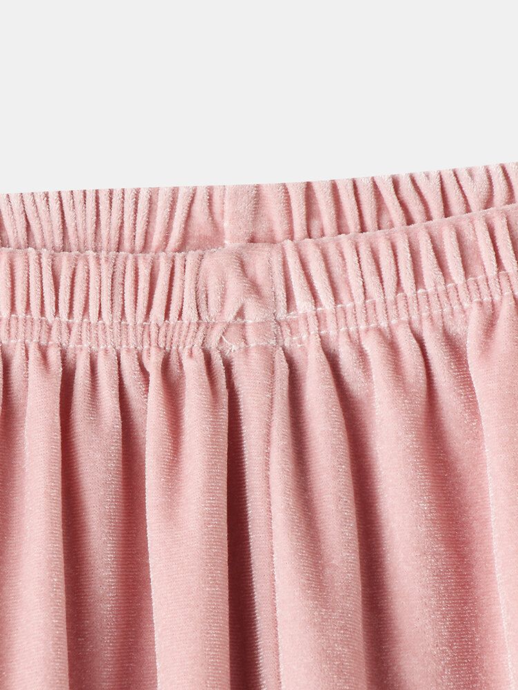 Frauen-schmetterlings-stickerei-taschen-hemd-samt-elastische Taillen-hose-hause-pyjamas