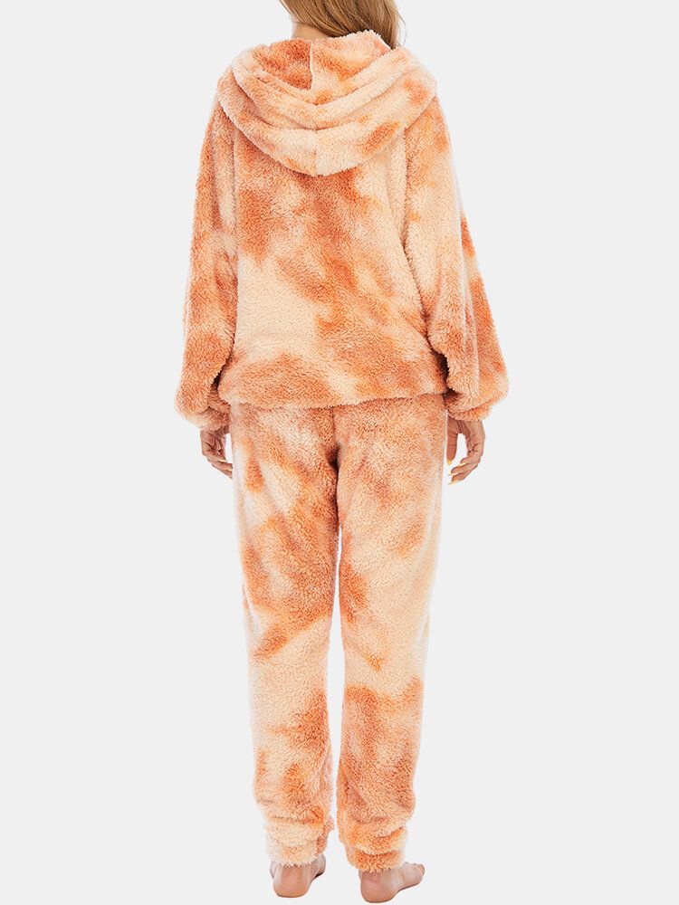 Frauen-tie-dye-weicher Plüsch-langarm-taschen-fleece-hoodie-lose Hosen-haus-pyjama-satz