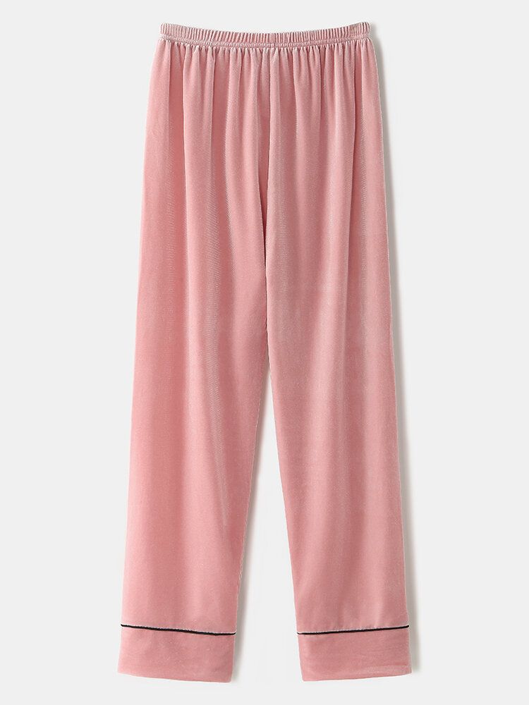 Frauen Übergröße Samt Reversknopf Lose Gerade Hosen Homewear Lounge Solid Pyjama Set