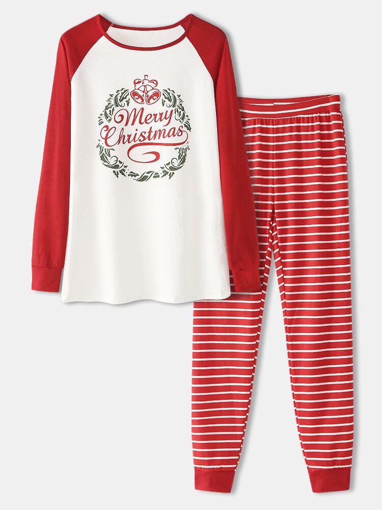 Frauen Weihnachten Raglanärmel Langarm Pullover Streifen Joggerhose Cosy Home Zweiteiliges Pyjama-set