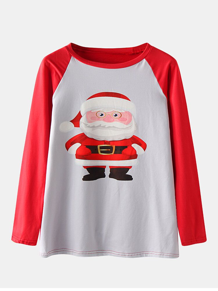 Frauen Weihnachten Santa Claus Print Pullover Plaid Elastische Taille Hosen Home Casual Pyjama Set