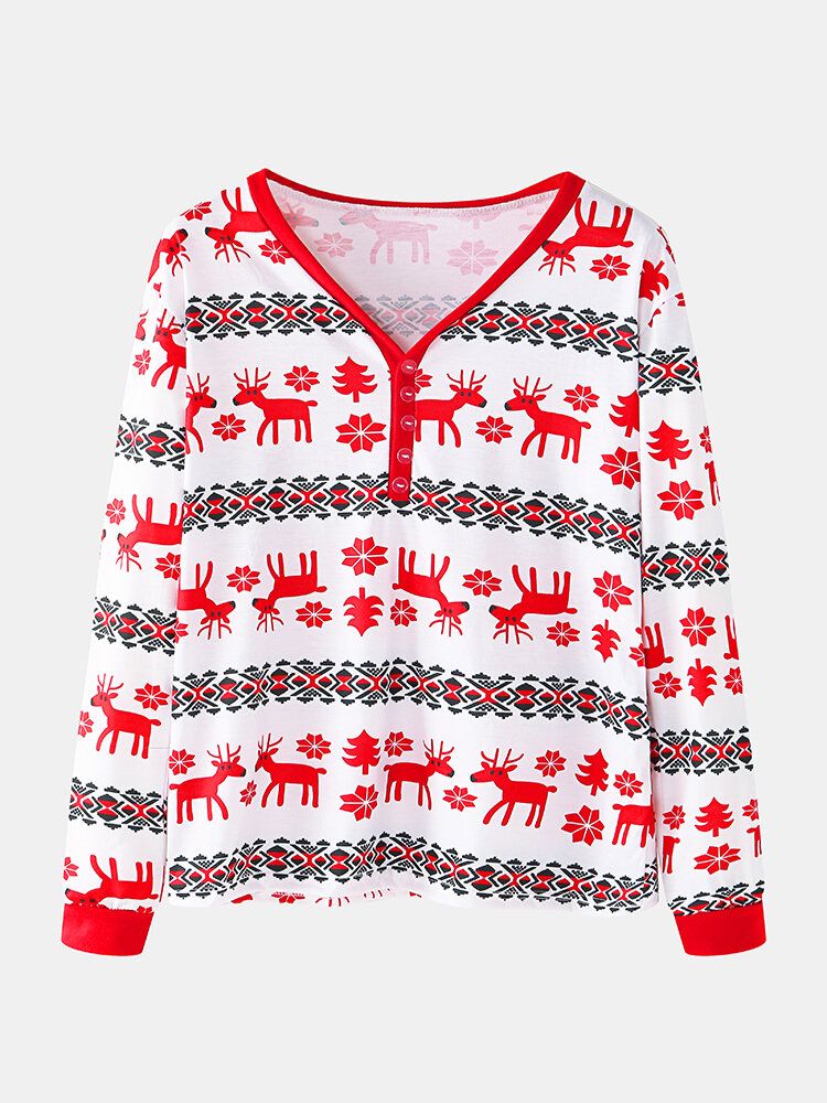 Frauen-weihnachtskarikatur-druck-v-ausschnitt-pullover-elastische Taillen-lose Hosen-ausgangsbeiläufiges Pyjama-set