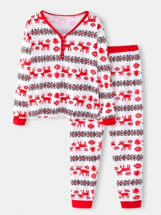 Frauen-weihnachtskarikatur-druck-v-ausschnitt-pullover-elastische Taillen-lose Hosen-ausgangsbeiläufiges Pyjama-set