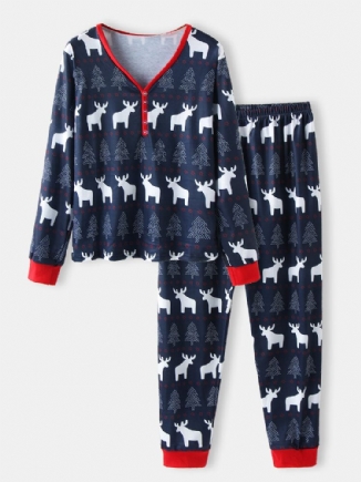 Frauen-weihnachtsstil-design Druck V-ausschnitt Pullover Elastische Taille Jogginghose Zweiteiliges Pyjama-set Für Zu Hause