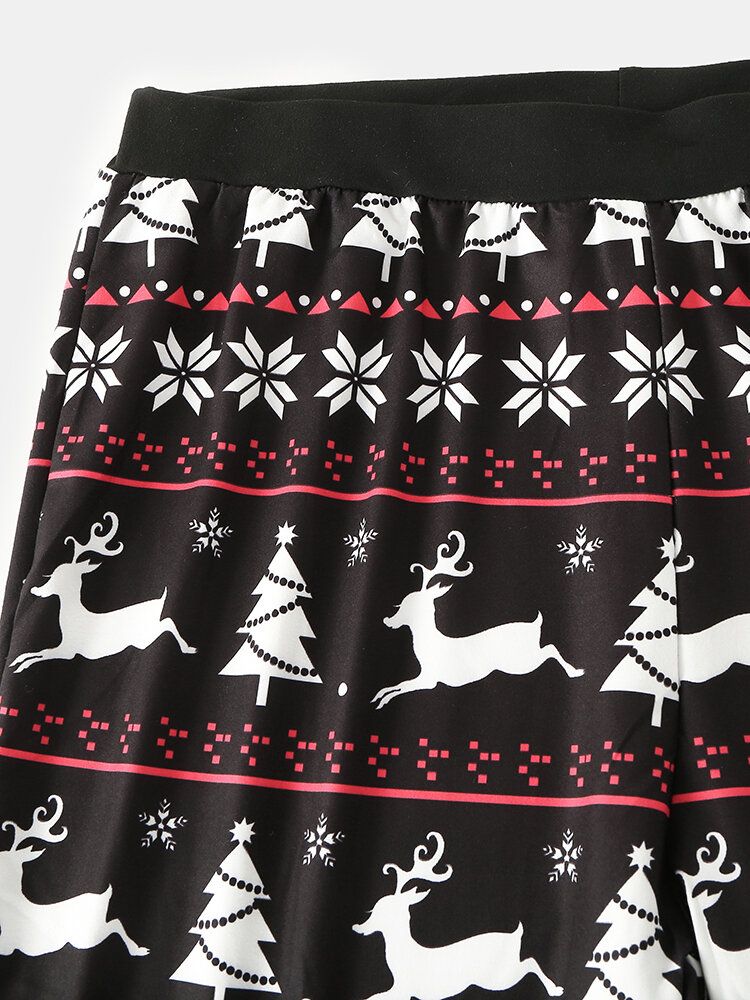 Frauen Weihnachtsstil Druck Elastische Taille Schlanke Home Eth Style Schlafunterteile