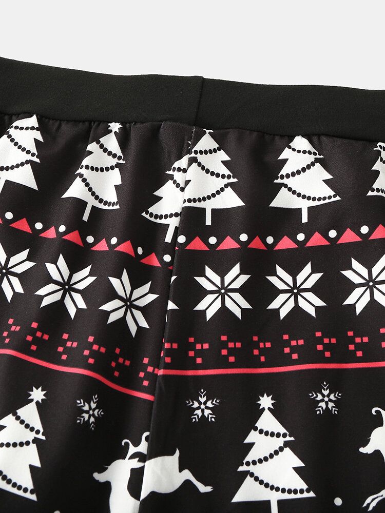 Frauen Weihnachtsstil Druck Elastische Taille Schlanke Home Eth Style Schlafunterteile