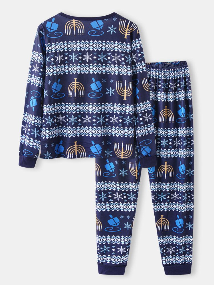 Frauen-weihnachtsstil-druck Mit V-ausschnitt Langarm-pullover Lockere Hose Zweiteiliges Pyjama-set