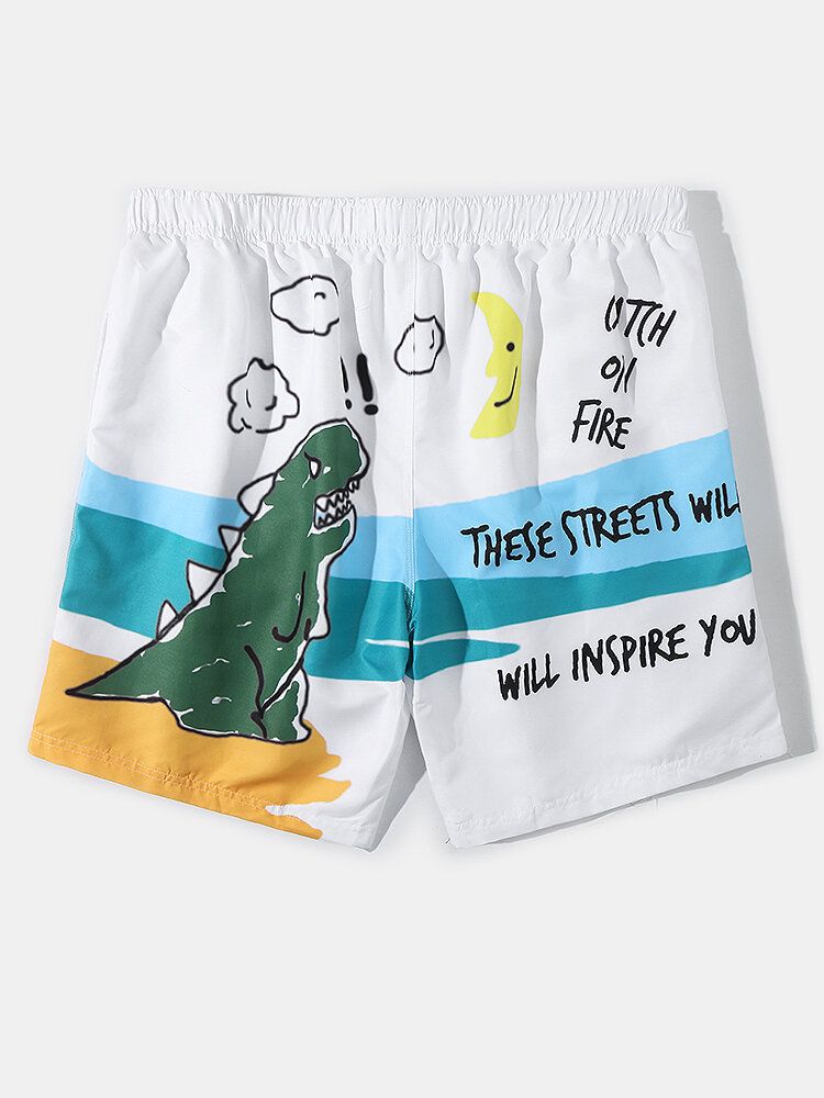 Herren-boardshorts Mit Cartoon-graffiti-print Mesh-futter Atmungsaktiv Dünn Für Den Strandurlaub