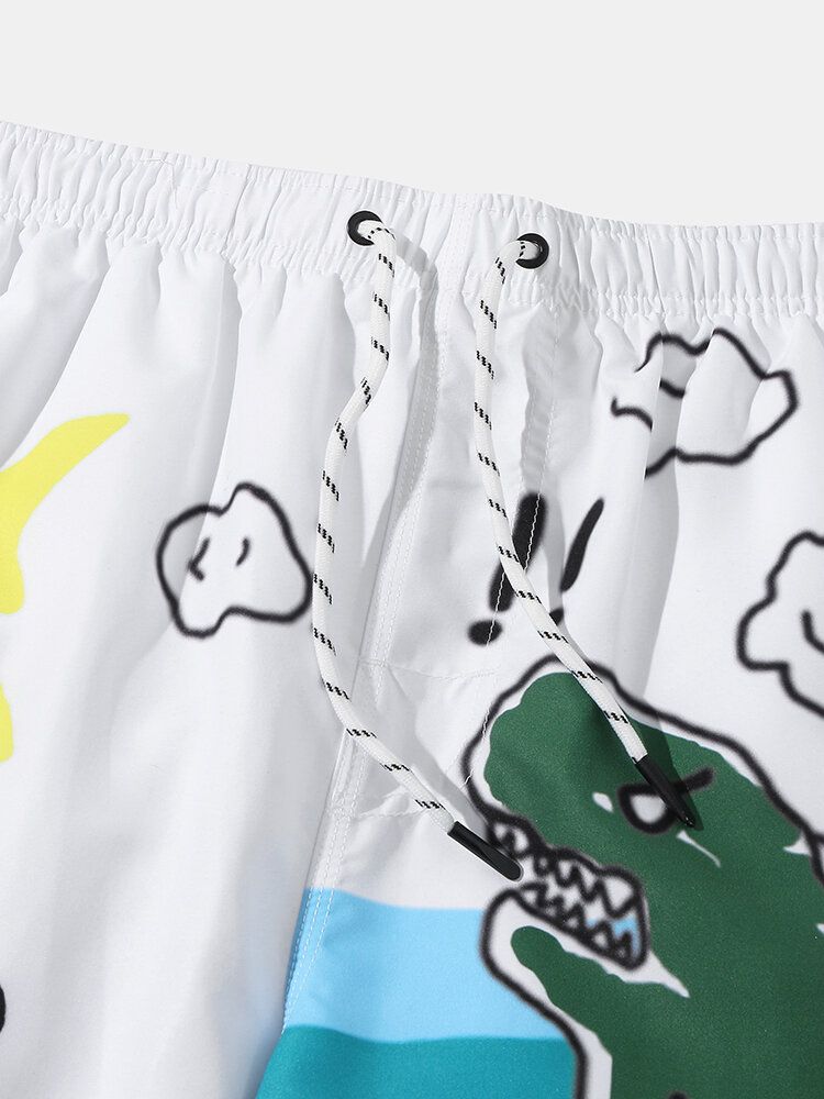 Herren-boardshorts Mit Cartoon-graffiti-print Mesh-futter Atmungsaktiv Dünn Für Den Strandurlaub