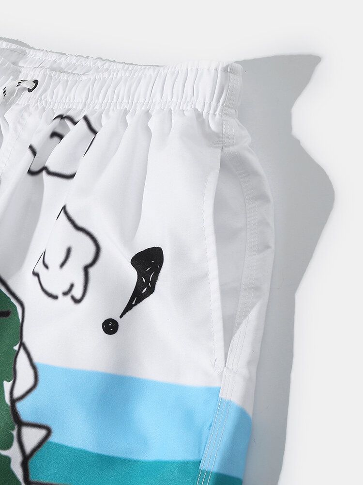 Herren-boardshorts Mit Cartoon-graffiti-print Mesh-futter Atmungsaktiv Dünn Für Den Strandurlaub