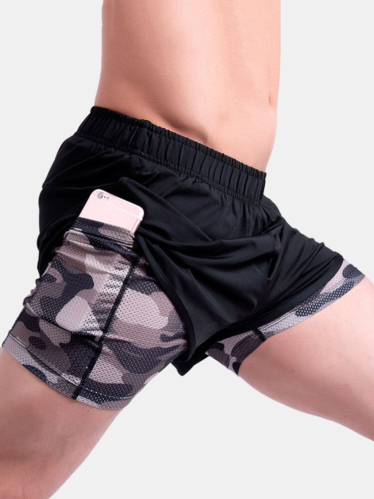 Herren-camouflage-patchwork Schnell Trocknend Elastische Taille Lose Outdoor-laufsport-stretch-shorts