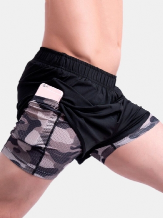 Herren-camouflage-patchwork Schnell Trocknend Elastische Taille Lose Outdoor-laufsport-stretch-shorts