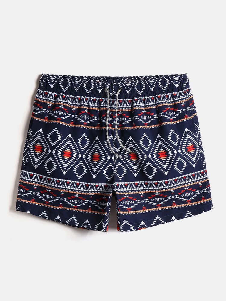 Herren Ethno-stil Mit Tribal-print Kordelzug In Der Taille Lockere Dünne Holiday Beach Boardshorts