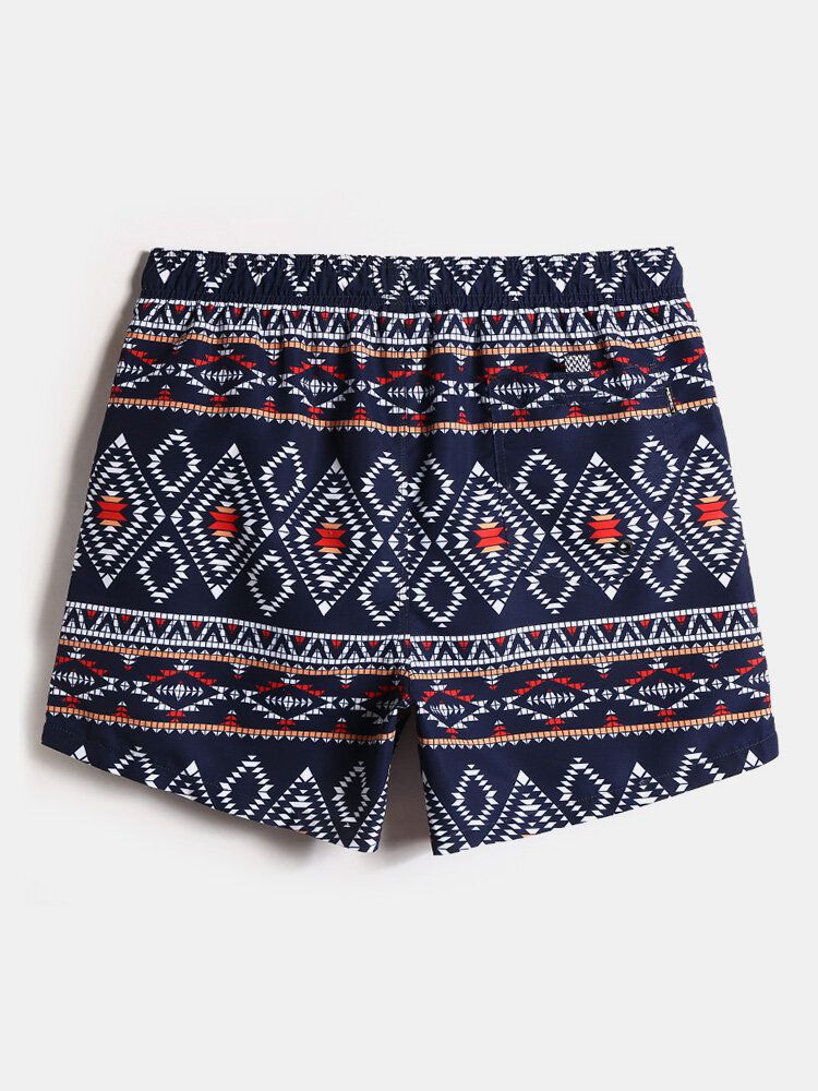 Herren Ethno-stil Mit Tribal-print Kordelzug In Der Taille Lockere Dünne Holiday Beach Boardshorts