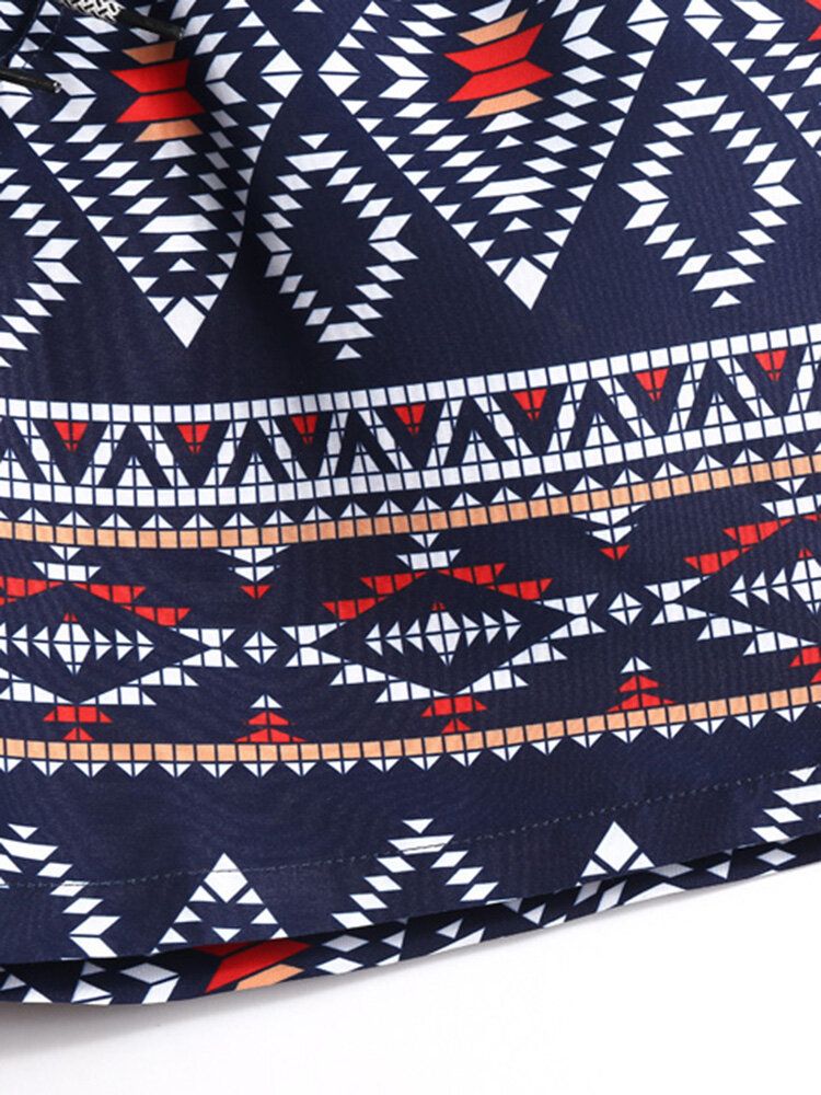 Herren Ethno-stil Mit Tribal-print Kordelzug In Der Taille Lockere Dünne Holiday Beach Boardshorts