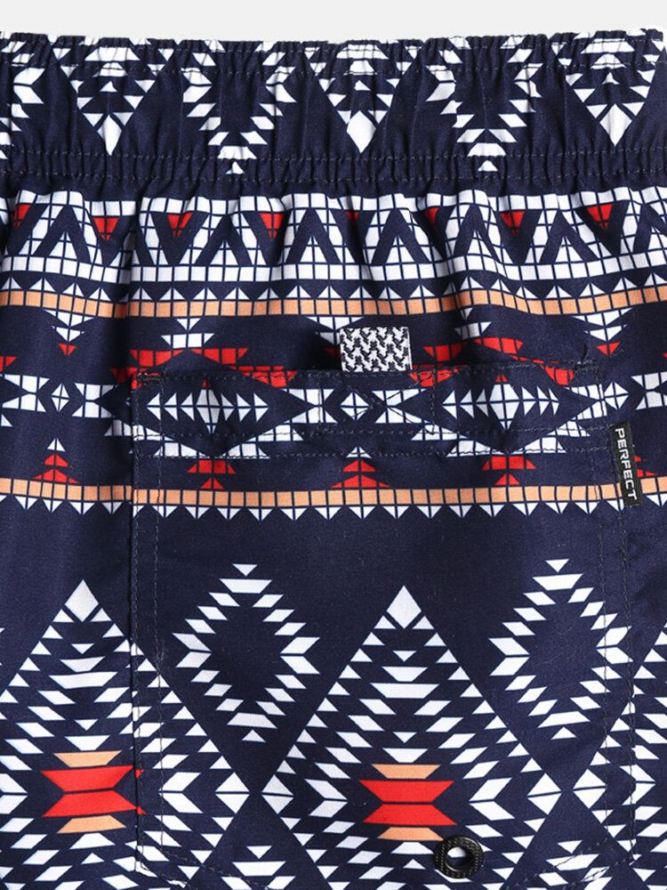 Herren Ethno-stil Mit Tribal-print Kordelzug In Der Taille Lockere Dünne Holiday Beach Boardshorts