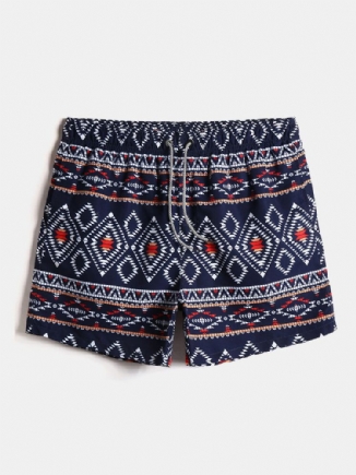 Herren Ethno-stil Mit Tribal-print Kordelzug In Der Taille Lockere Dünne Holiday Beach Boardshorts