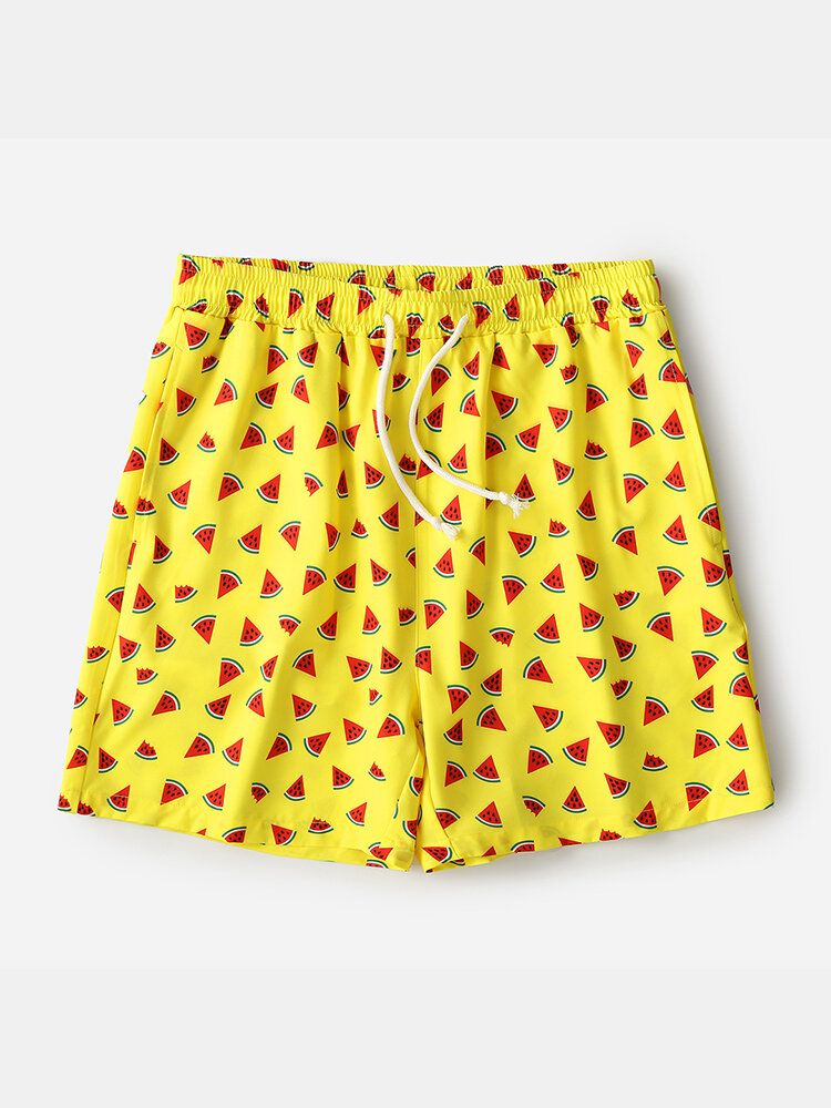 Herren Holiday Watermelon Funny Cartoon Printing Quick Drying Mini Short Beach Shorts