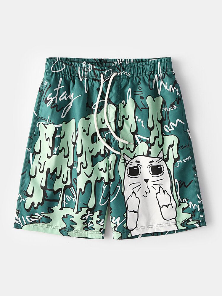 Herren-meshfutter Mit Lustigem Graffiti-print Schnell Trocknend Für Den Urlaub Lässige Boardshorts