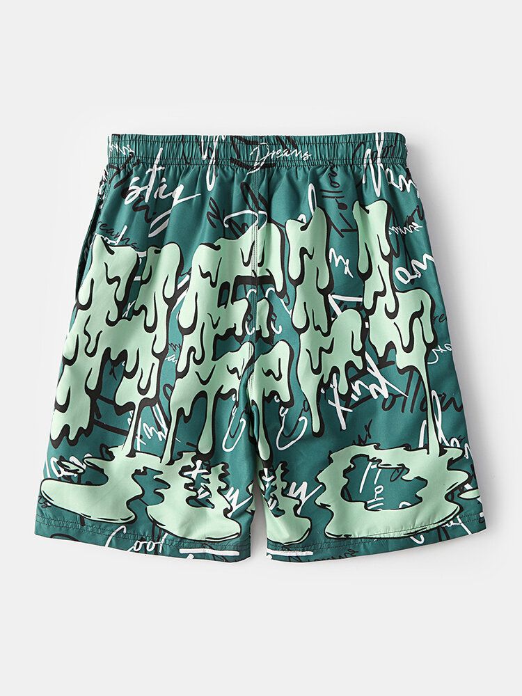 Herren-meshfutter Mit Lustigem Graffiti-print Schnell Trocknend Für Den Urlaub Lässige Boardshorts