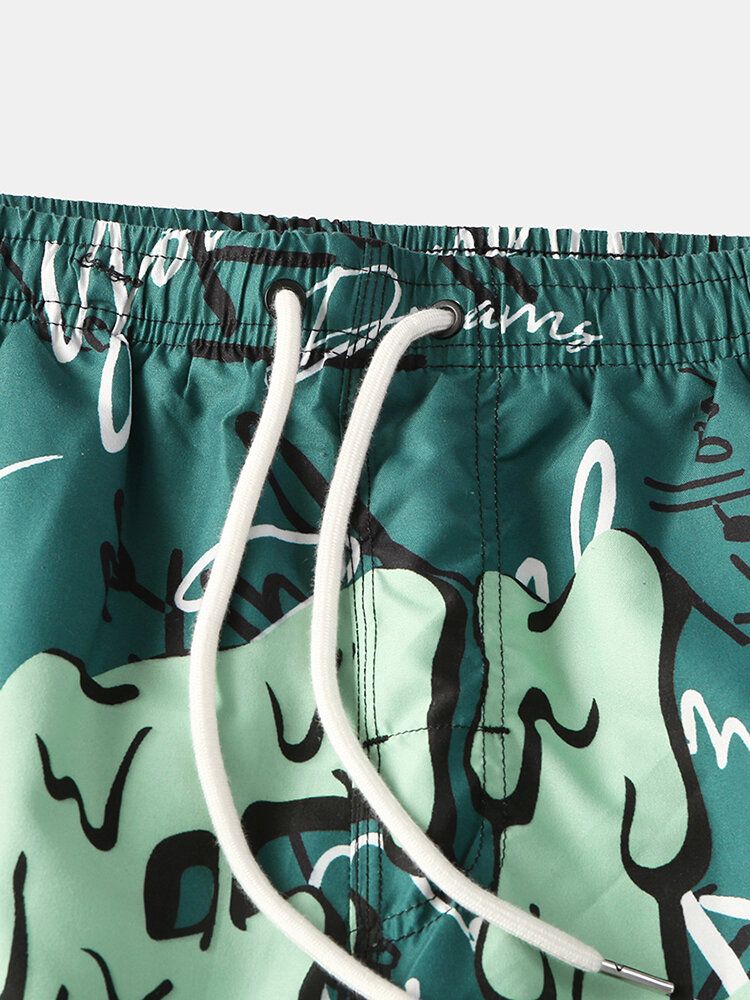 Herren-meshfutter Mit Lustigem Graffiti-print Schnell Trocknend Für Den Urlaub Lässige Boardshorts