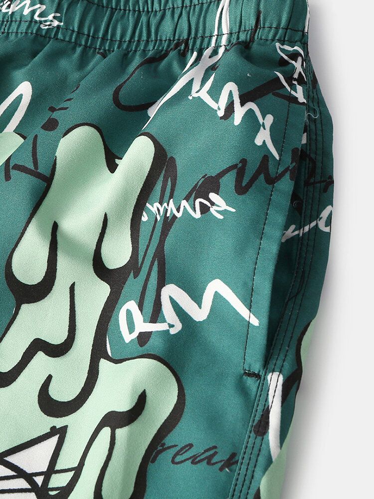 Herren-meshfutter Mit Lustigem Graffiti-print Schnell Trocknend Für Den Urlaub Lässige Boardshorts