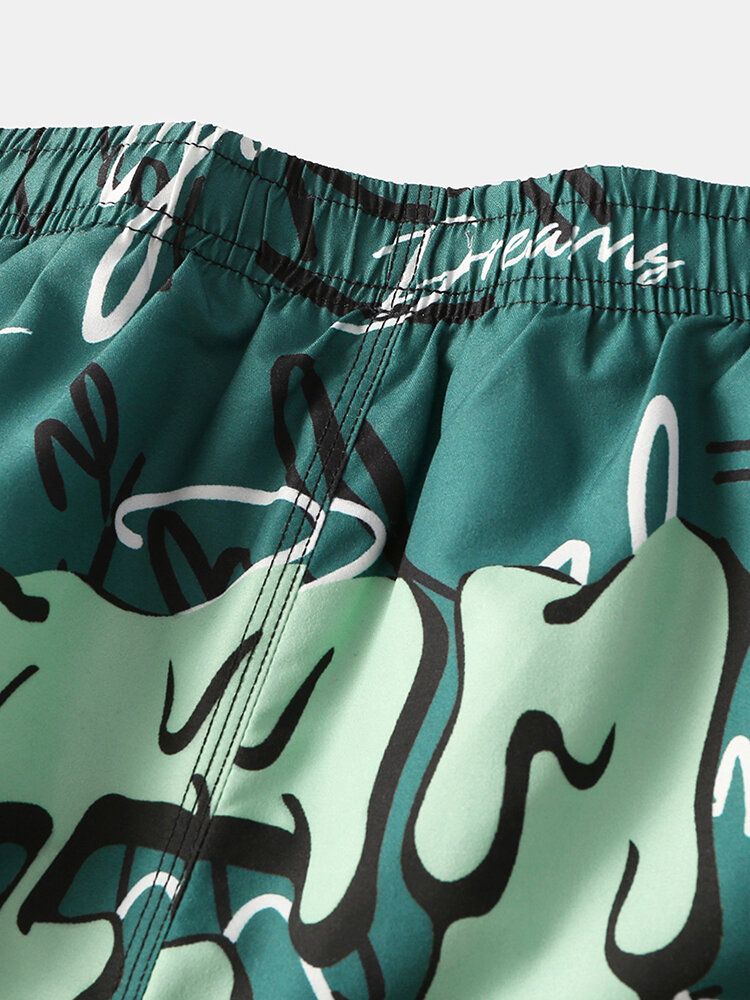 Herren-meshfutter Mit Lustigem Graffiti-print Schnell Trocknend Für Den Urlaub Lässige Boardshorts