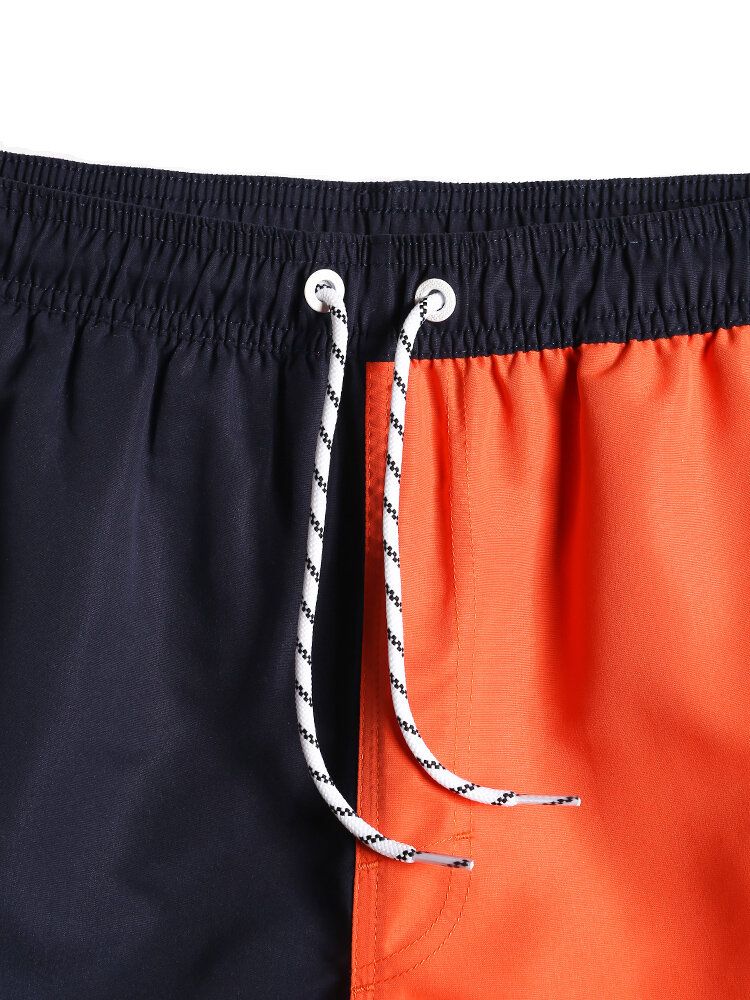 Herren-patchwork In Kontrastfarbe Schnell Trocknend Kordelzug In Der Taille Dünne Strand-boardshorts