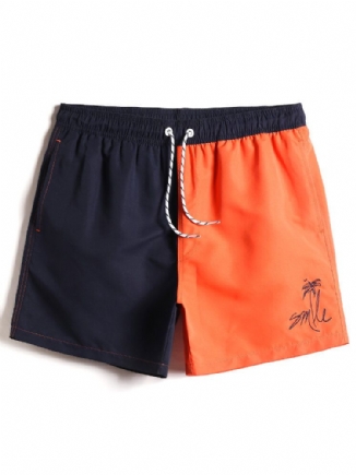 Herren-patchwork In Kontrastfarbe Schnell Trocknend Kordelzug In Der Taille Dünne Strand-boardshorts