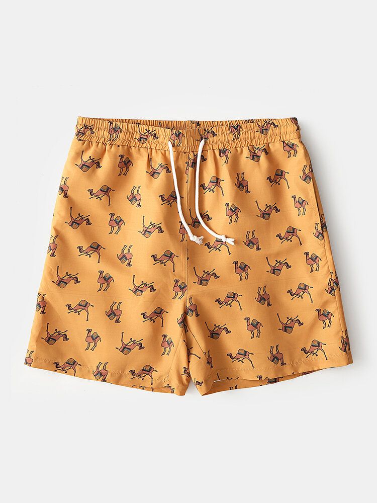 Herren-strandshorts Mit Elastischem Bund Und Kamel-cartoon-print