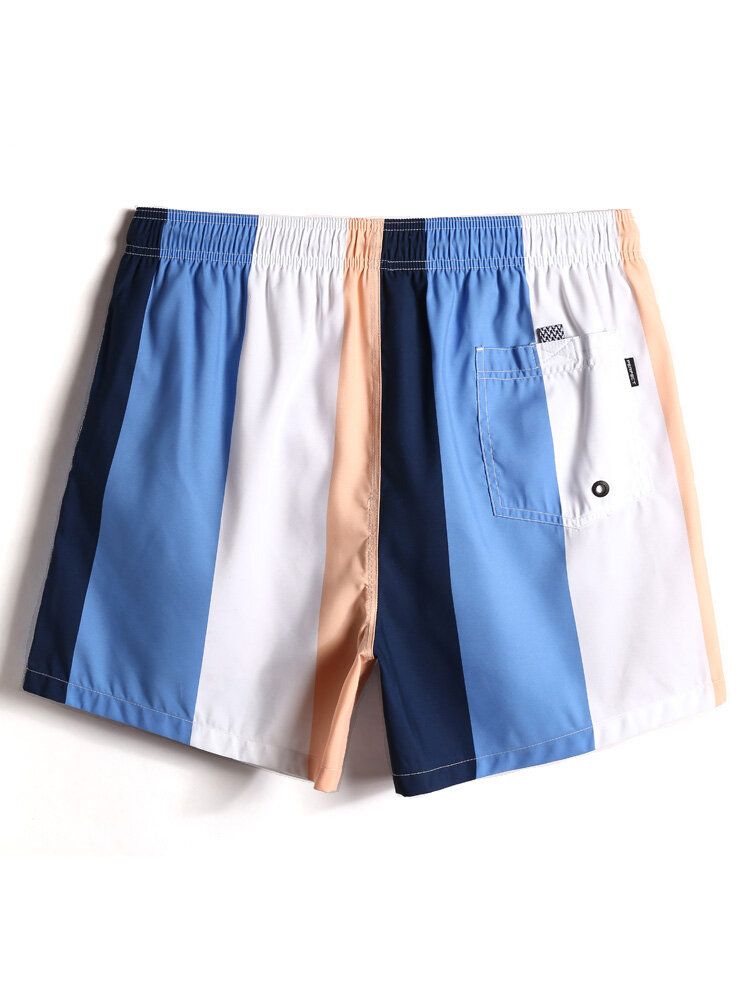 Herren-strandshorts Mit Farbblockstreifen Schnell Trocknend Mit Kordelzug Und Tasche