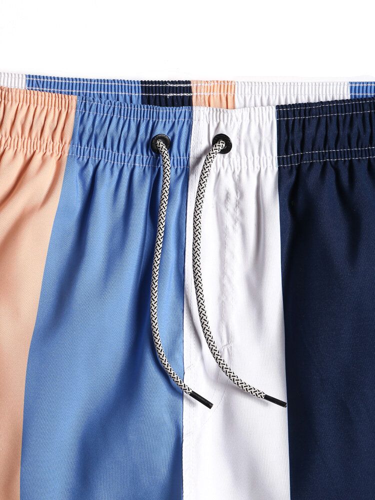 Herren-strandshorts Mit Farbblockstreifen Schnell Trocknend Mit Kordelzug Und Tasche