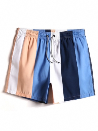 Herren-strandshorts Mit Farbblockstreifen Schnell Trocknend Mit Kordelzug Und Tasche