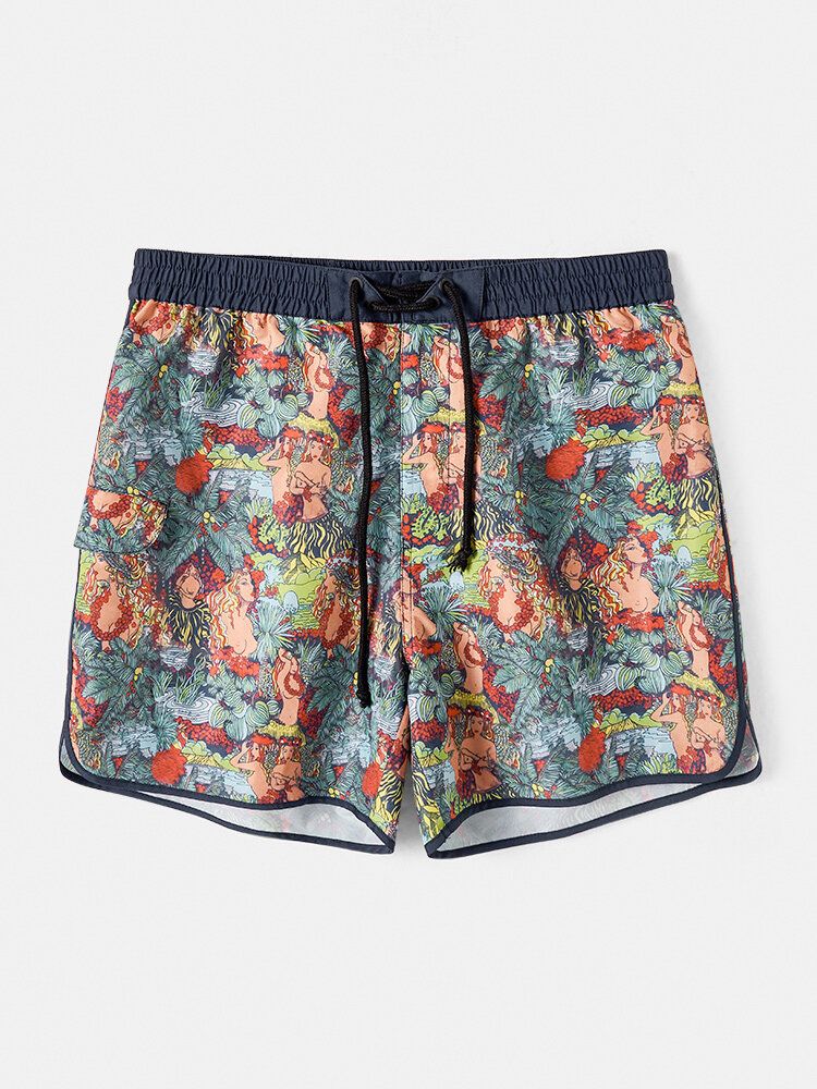 Herren-strandshorts Mit Skulpturen-print Und Elastischem Bund