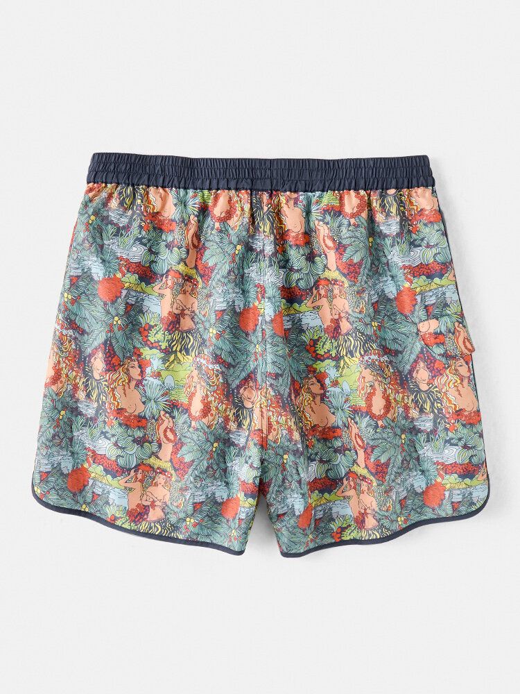 Herren-strandshorts Mit Skulpturen-print Und Elastischem Bund