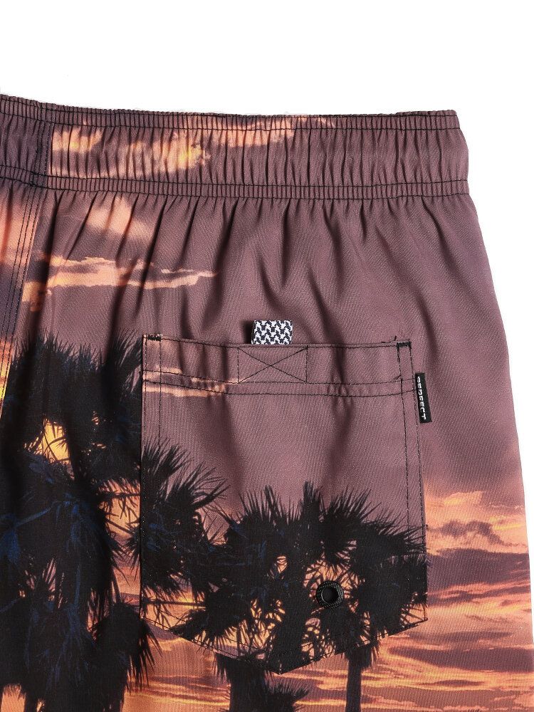 Lose Urlaubs-boardshorts Für Herren Mit Strandlandschaftsdruck Und Kordelzug In Der Taille