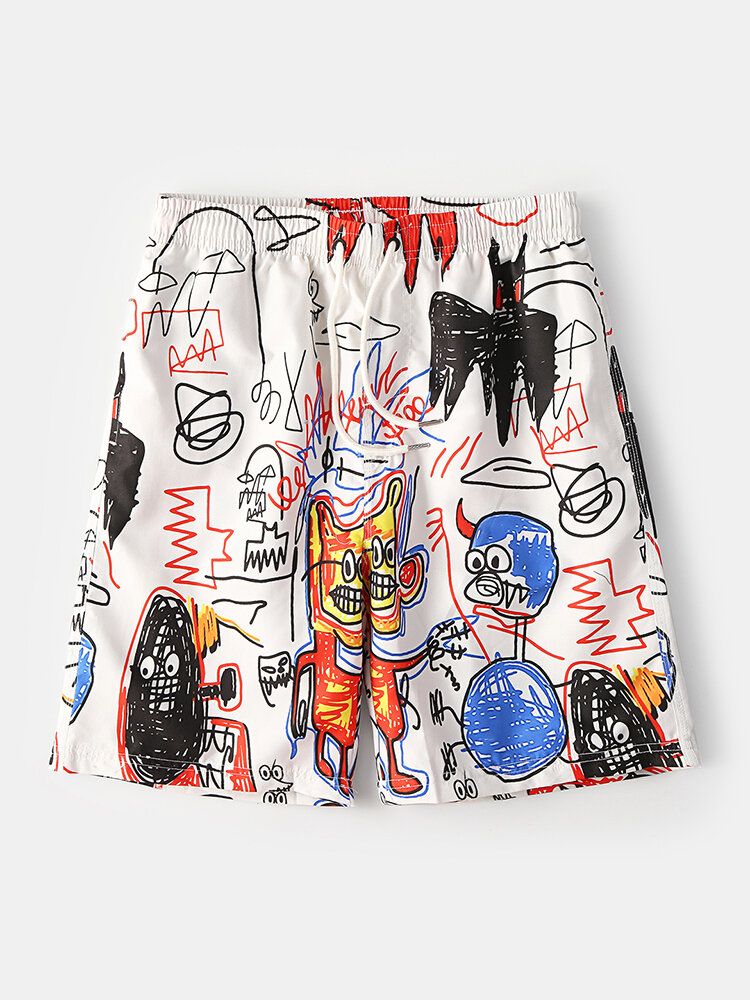 Lustiger Graffiti-druck Für Herren Schnell Trocknend Mesh-innentasche Lässige Lockere Boardshorts