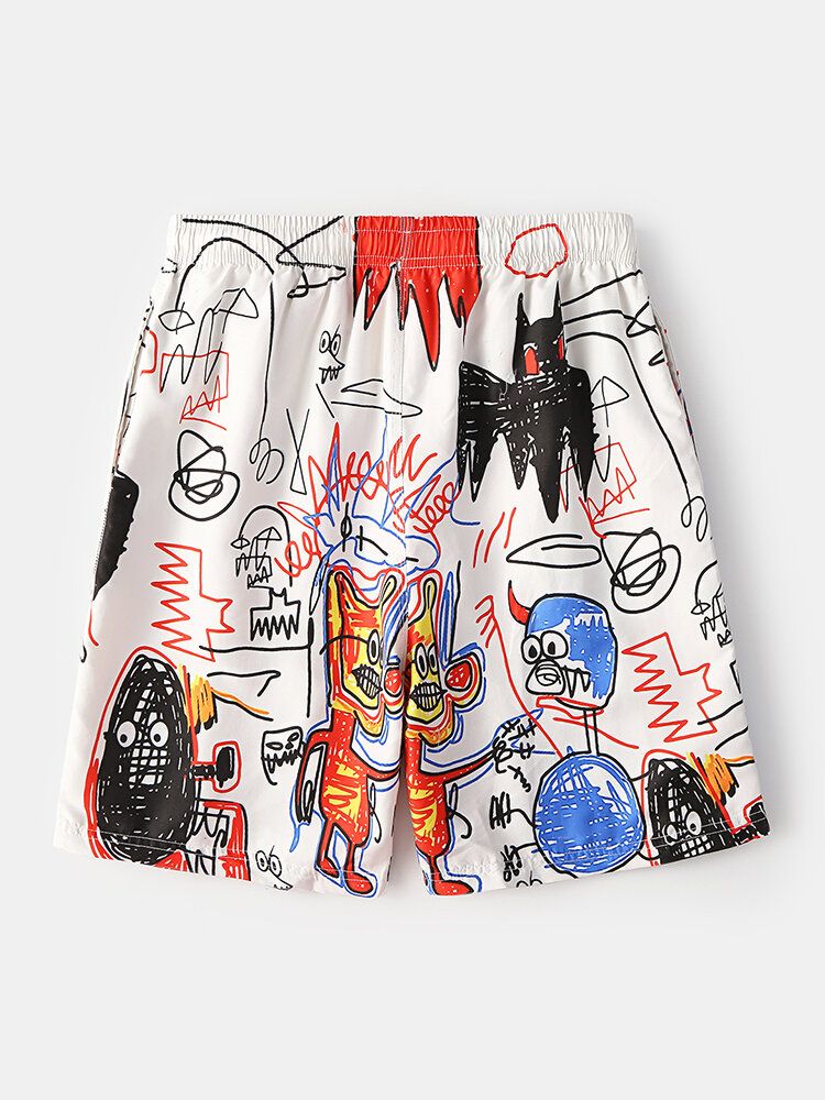 Lustiger Graffiti-druck Für Herren Schnell Trocknend Mesh-innentasche Lässige Lockere Boardshorts