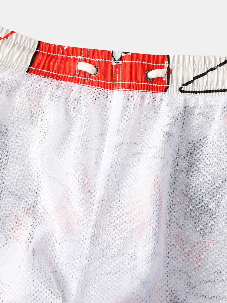 Lustiger Graffiti-druck Für Herren Schnell Trocknend Mesh-innentasche Lässige Lockere Boardshorts