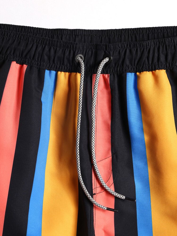 Schnell Trocknende Bunt Gestreifte Strandshorts Mit Kordelzug Für Herren